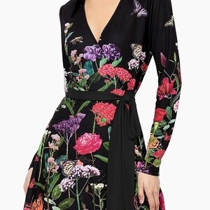 Alice + Olivia Black Floral Long Sleeve Dress